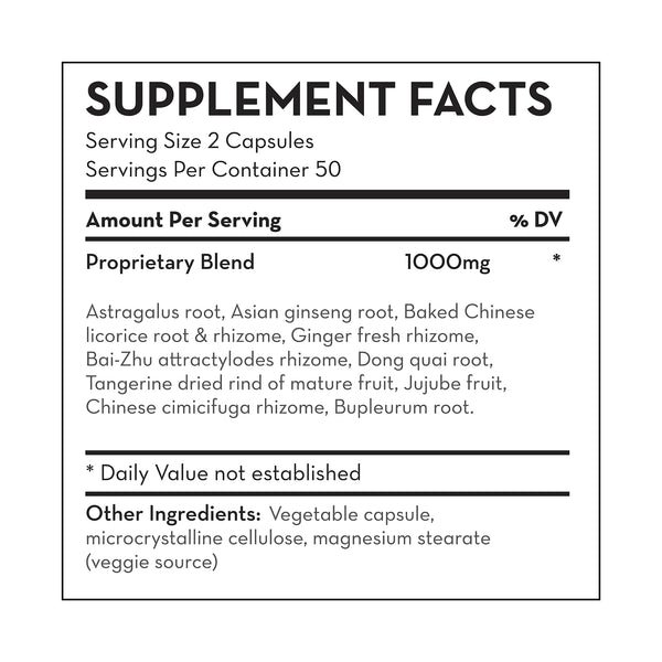 Bu Zhong Yi Qi Tang Supplement Facts